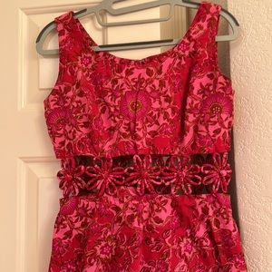 Handmade in Bangkok Dress is Cotton print w/ flower inset under bustling Size 42